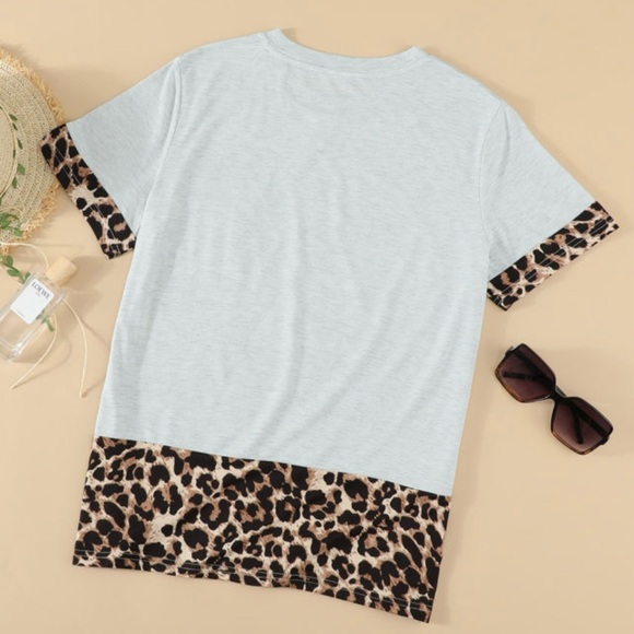 Leopard Print Accent Short Sleeve Tee - Picture 8 of 9
